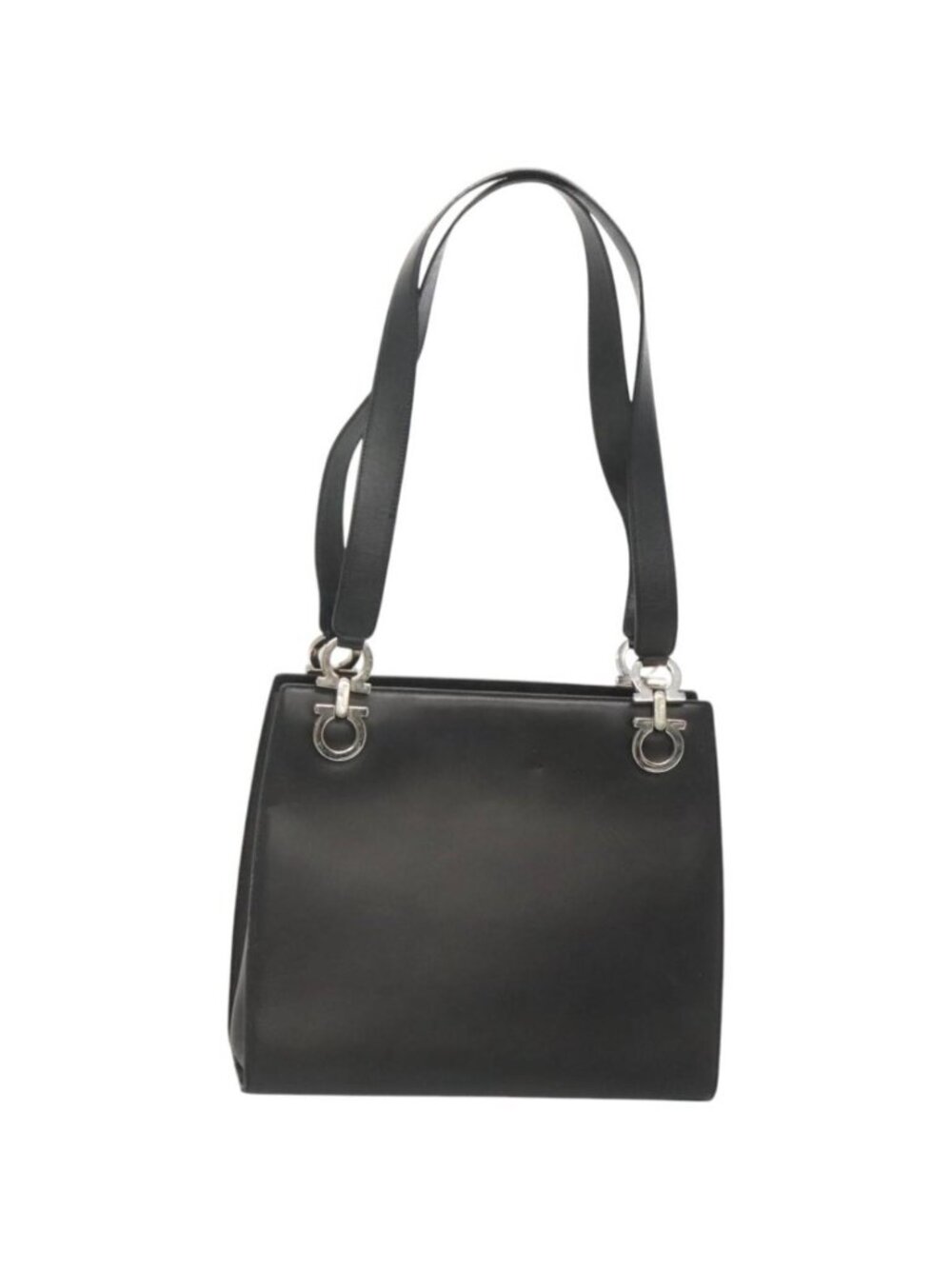Salvatore Ferragamo Gancini Shoulder Bag Leather Black Silver
